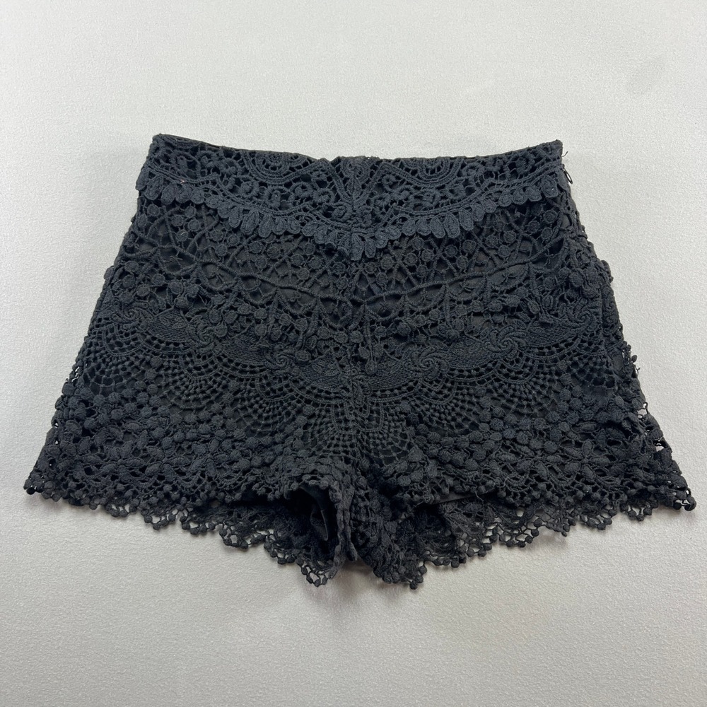 Kimchi Blue Crochet Shorts Women 0 Black Lace Detail Side Zip Scalloped Hem Boho